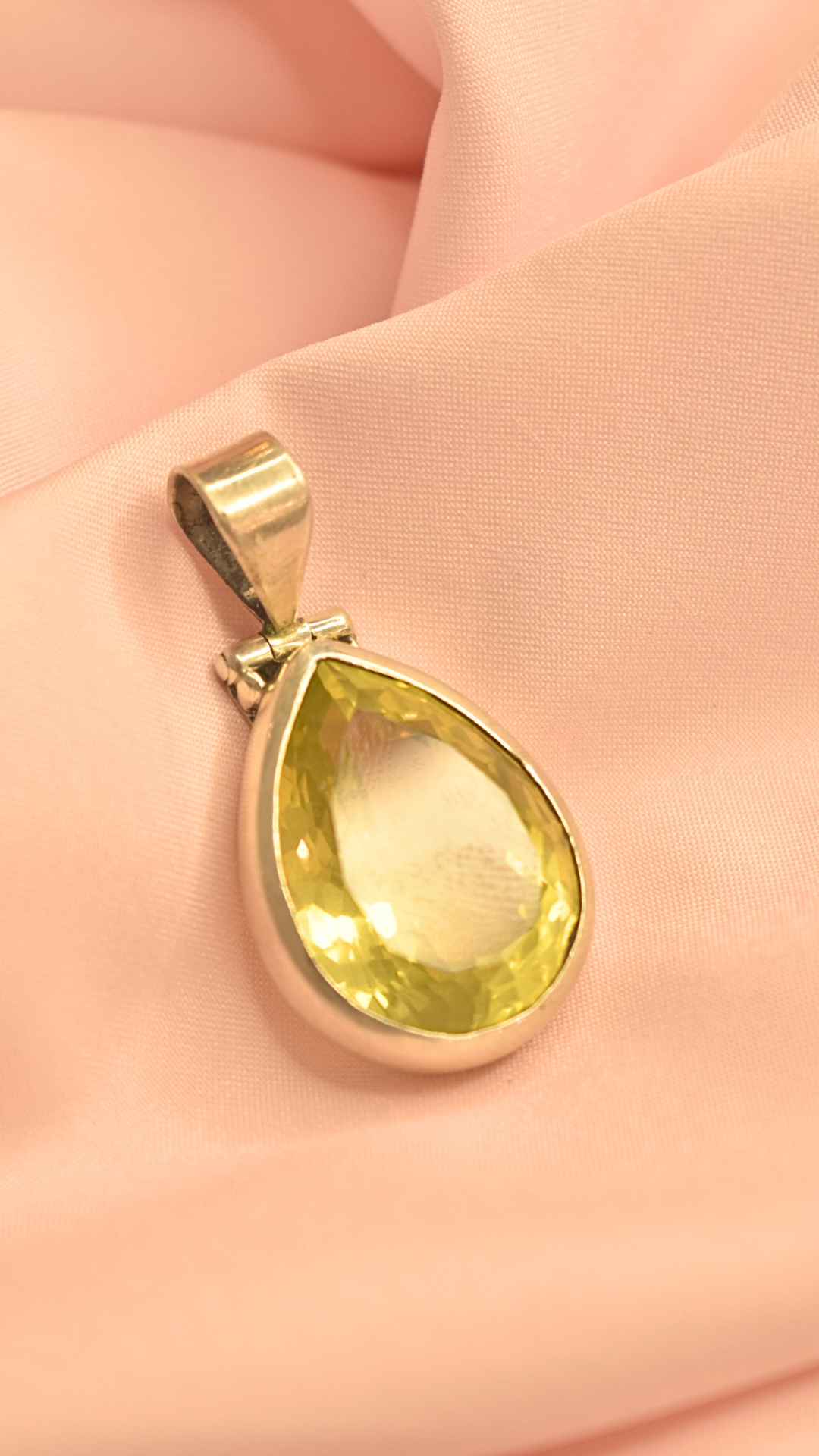 Teardrop Yellow Citrine Pendant in Polished Silver Setting