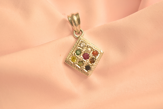Elegant Square Pendant with Multi-Color Gemstones in Silver Frame