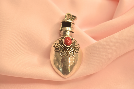 Vintage Silver Pendant with Red Stone Accent