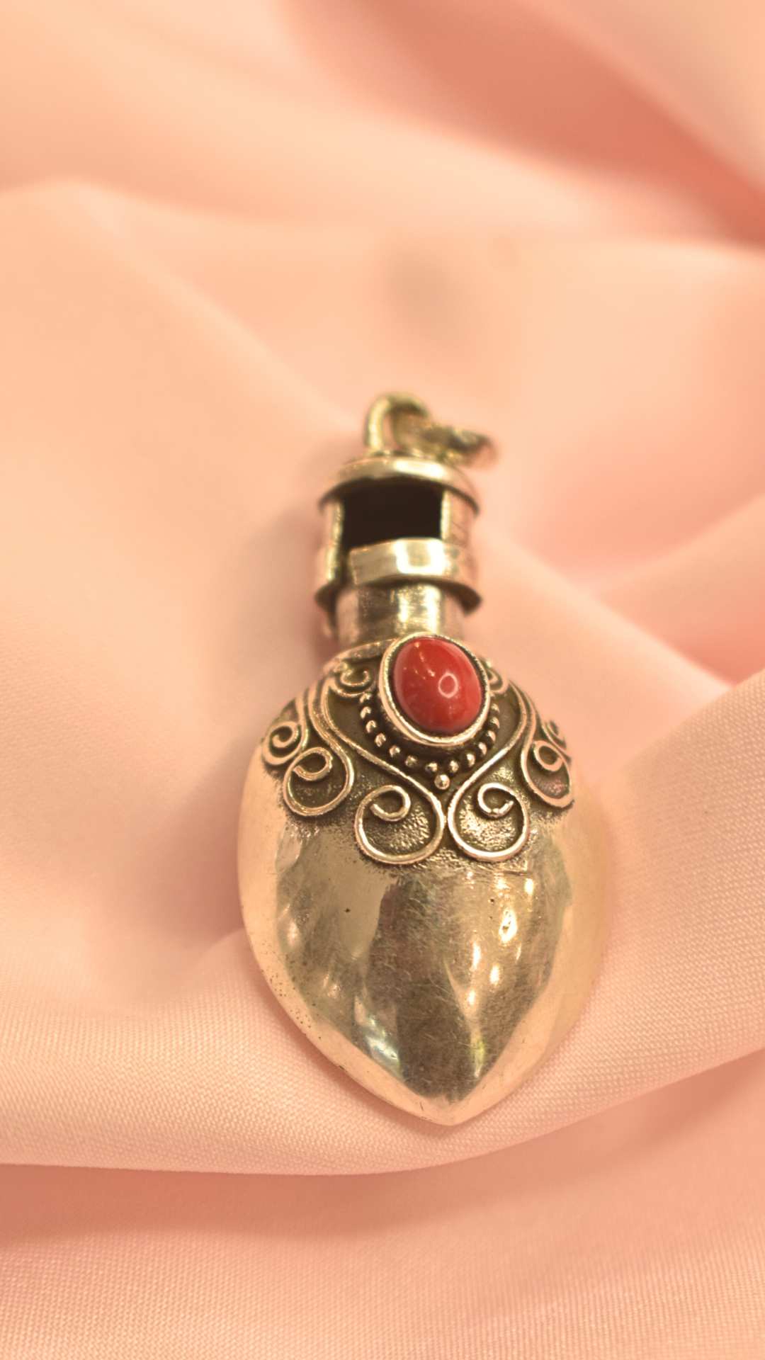 Vintage Silver Pendant with Red Stone Accent